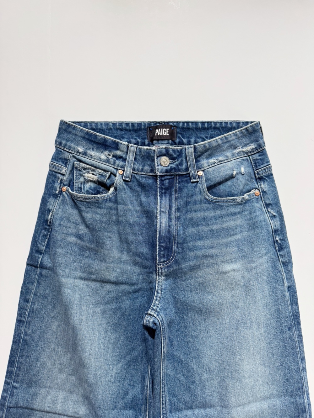 PAIGE Sasha Wide Cuff Ankle Jeans in Blue Note Distressed | 27 - Picture 7 of 13